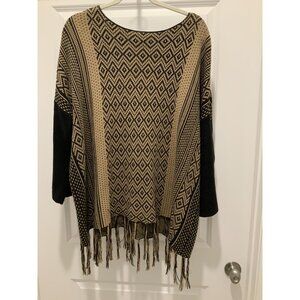 Westbound Sweater XL Women’s Patterned Brown Black Fringe Accent 3/4 Sleeve